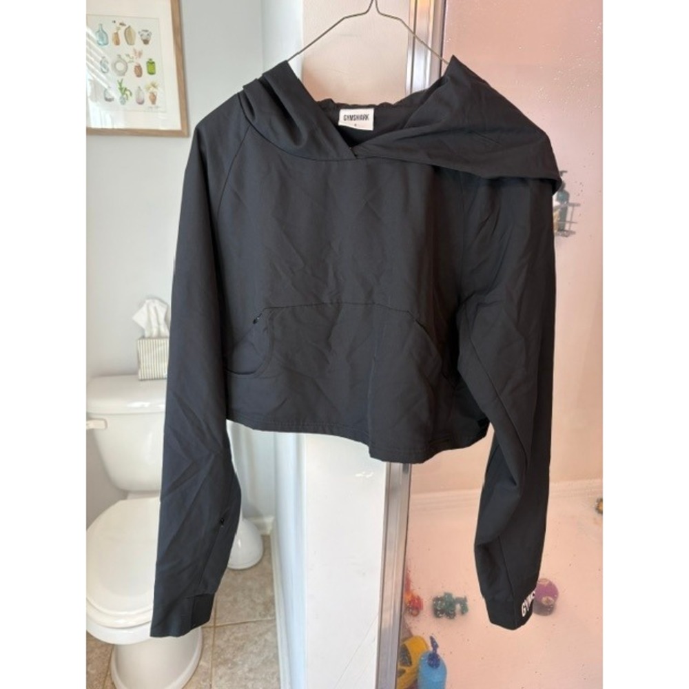 Gymshark Women's Black Cropped Lightweight Training Hoodie Pullover Size Small